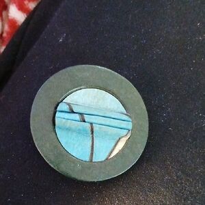 Handed Painted Round Blue and Black Brooch